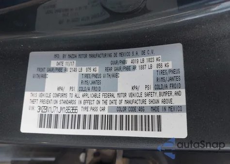 2018 Mazda Mazda3 Sport из США, поврежденный, VIN 3MZBN1U71JM185355